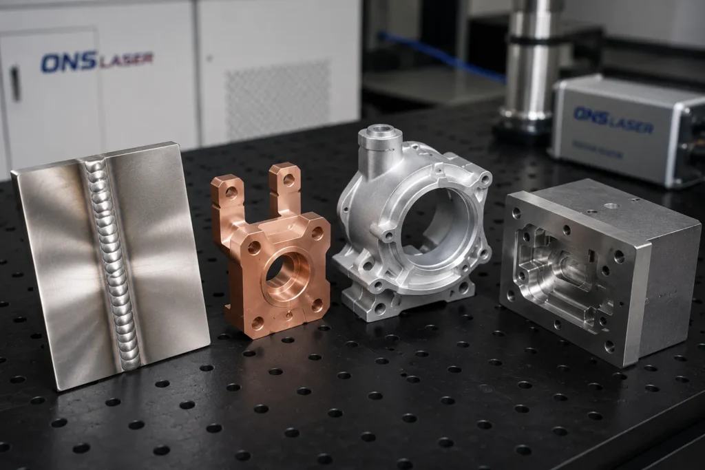 Laser cleaned metal substrates including carbon steel, stainless steel, aluminum, and copper.